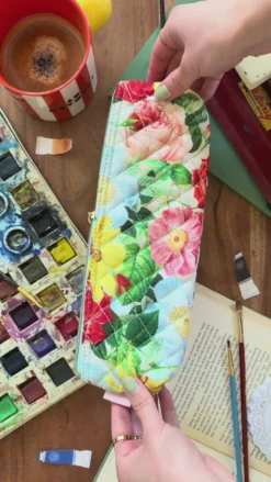 Quilted Pencil Pouch - Oil Paint Floral
