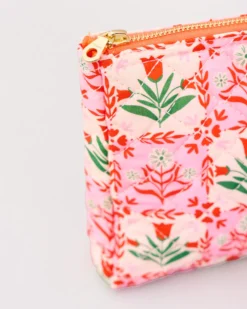 Quilted Pouch - Pink Tile Floral