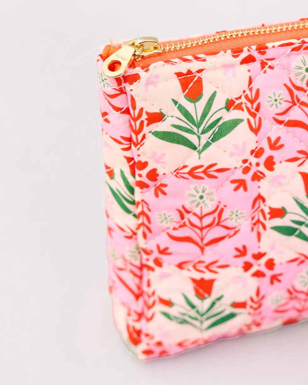 Quilted Pouch - Pink Tile Floral