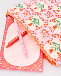 Quilted Pouch - Pink Tile Floral
