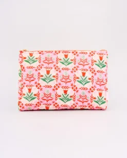 Quilted Pouch - Pink Tile Floral