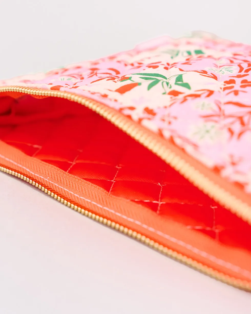 Quilted Pouch - Pink Tile Floral