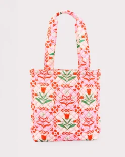 Quilted Tote - Pink Tile Floral