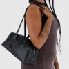 Recycled Leather Bowler Bag - Black