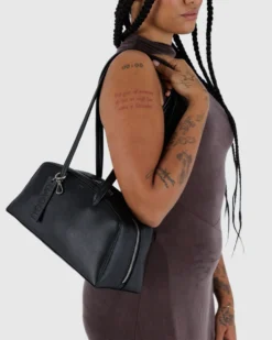 Recycled Leather Bowler Bag - Black