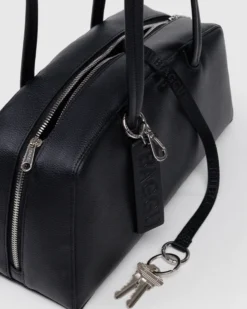 Recycled Leather Bowler Bag - Black