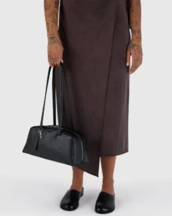 Recycled Leather Bowler Bag - Black
