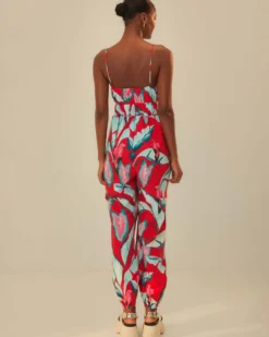 Red Summer Foliage Organic Cotton Jumpsuit