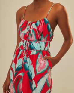 Red Summer Foliage Organic Cotton Jumpsuit