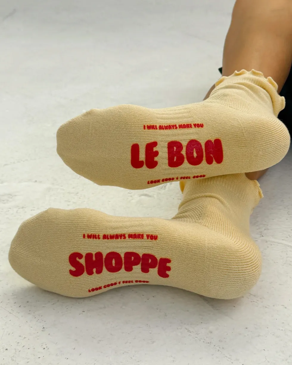 Ruffled Hugger Crew Socks - Banana Cream