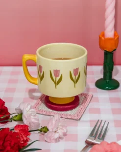 Short Ceramic Mug - Tulips
