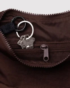 Small Nylon Crescent Bag w/ Key Leash - Coffee