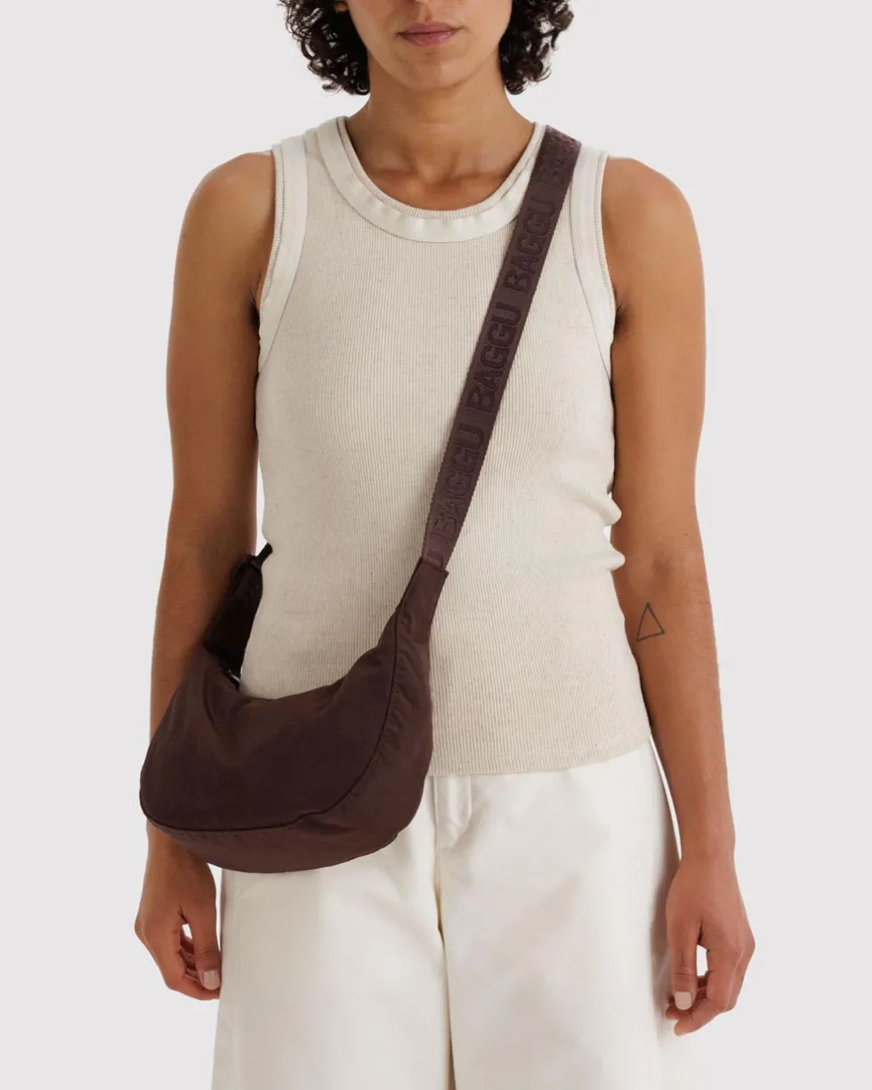 Small Nylon Crescent Bag w/ Key Leash - Coffee