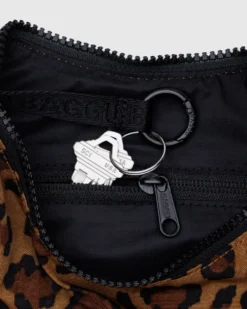 Small Nylon Crescent Bag w/ Key Leash - Leopard