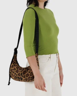Small Nylon Crescent Bag w/ Key Leash - Leopard