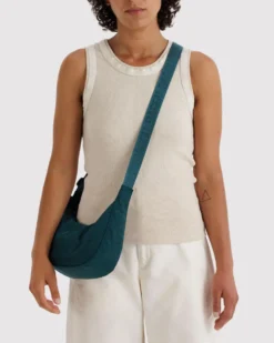 Small Nylon Crescent Bag w/ Key Leash - Deep Sea