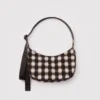 Small Nylon Crescent Bag w/ Key Leash - Blurred Gingham Brown