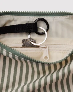 Small Nylon Crescent Bag w/ Key Leash - Sage Stripe