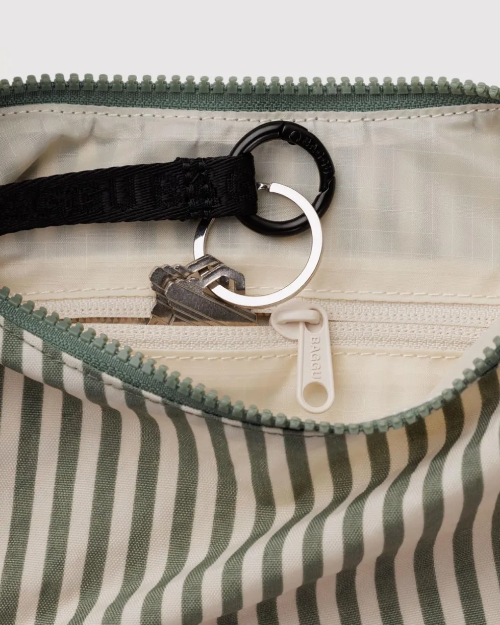 Small Nylon Crescent Bag w/ Key Leash - Sage Stripe