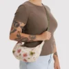 Small Nylon Crescent Bag w/ Key Leash - Abstract Floral