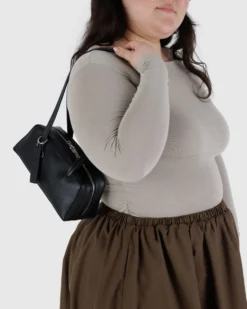 Small Recycled Leather Bowler Bag - Black