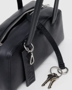 Small Recycled Leather Bowler Bag - Black