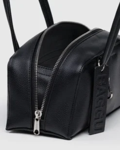 Small Recycled Leather Bowler Bag - Black
