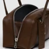 Small Recycled Leather Bowler Bag - Brown