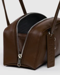 Small Recycled Leather Bowler Bag - Brown