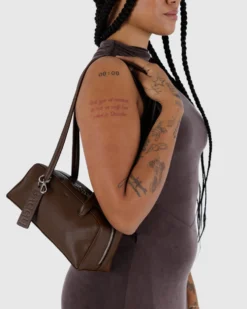 Small Recycled Leather Bowler Bag - Brown