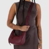 Small Recycled Leather Crescent Bag - Mahogany