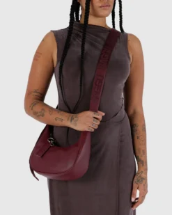 Small Recycled Leather Crescent Bag - Mahogany