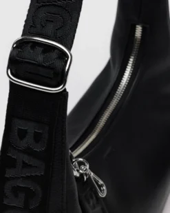 Small Recycled Leather Crescent Bag - Black
