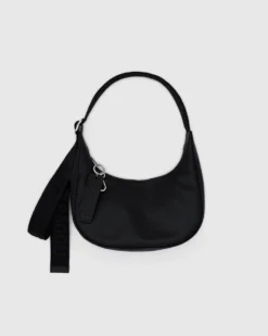Small Recycled Leather Crescent Bag - Black
