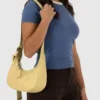 Small Recycled Leather Crescent Bag - Straw