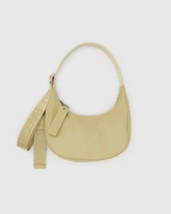 Small Recycled Leather Crescent Bag - Straw