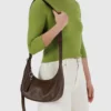 Small Recycled Leather Crescent Bag - Brown