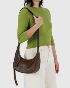 Small Recycled Leather Crescent Bag - Brown