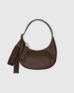 Small Recycled Leather Crescent Bag - Brown