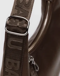 Small Recycled Leather Crescent Bag - Brown