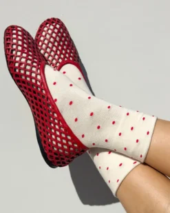 Sneaker Socks - Cream + Red Polka Dot