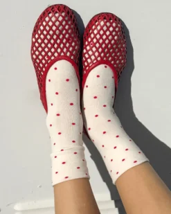 Sneaker Socks - Cream + Red Polka Dot