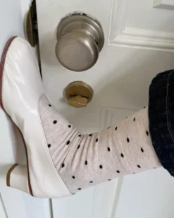 Sneaker Socks - Oatmeal + Black Polka Dot