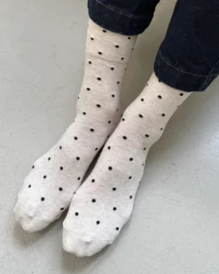 Sneaker Socks - Oatmeal + Black Polka Dot