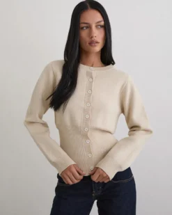 Subra Long Sleeve Ribbed Hem Cardigan - Ivory