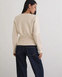 Subra Long Sleeve Ribbed Hem Cardigan - Ivory