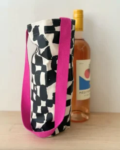 The Checks Wine Tote - Black + Natural