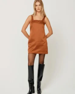 The Mini Satin Shift Dress - Chocolate