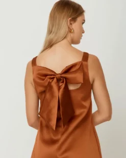 The Mini Satin Shift Dress - Chocolate