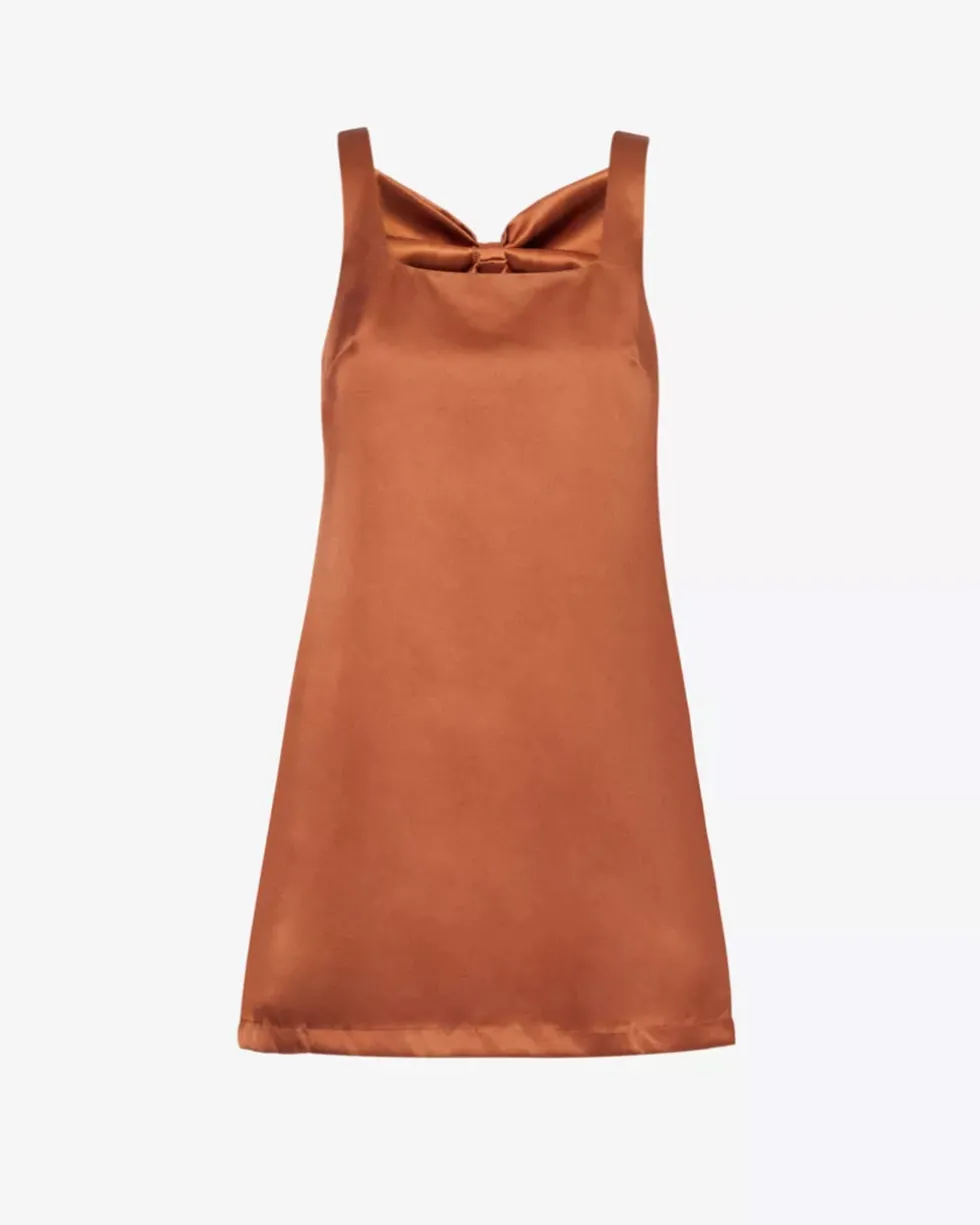 The Mini Satin Shift Dress - Chocolate